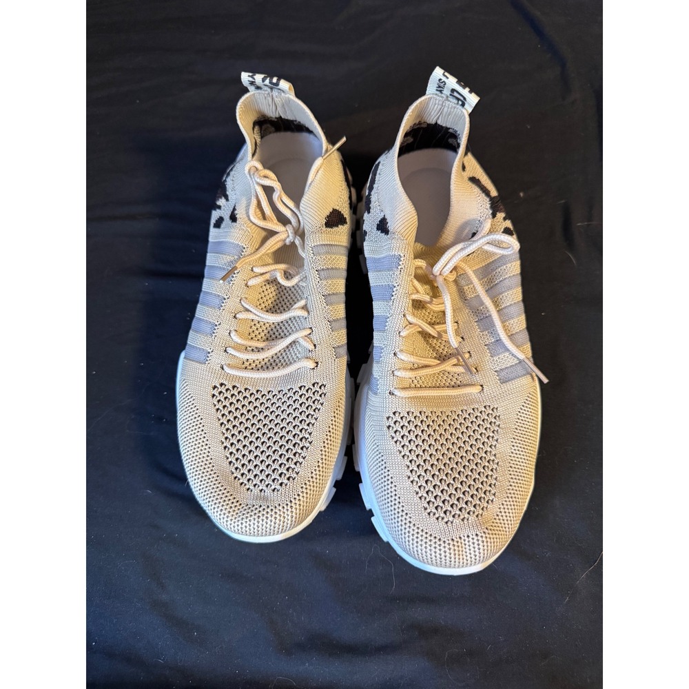 Tan Leopard Print Chunky Knit Sneakers Platform Athletic Shoes EU 40